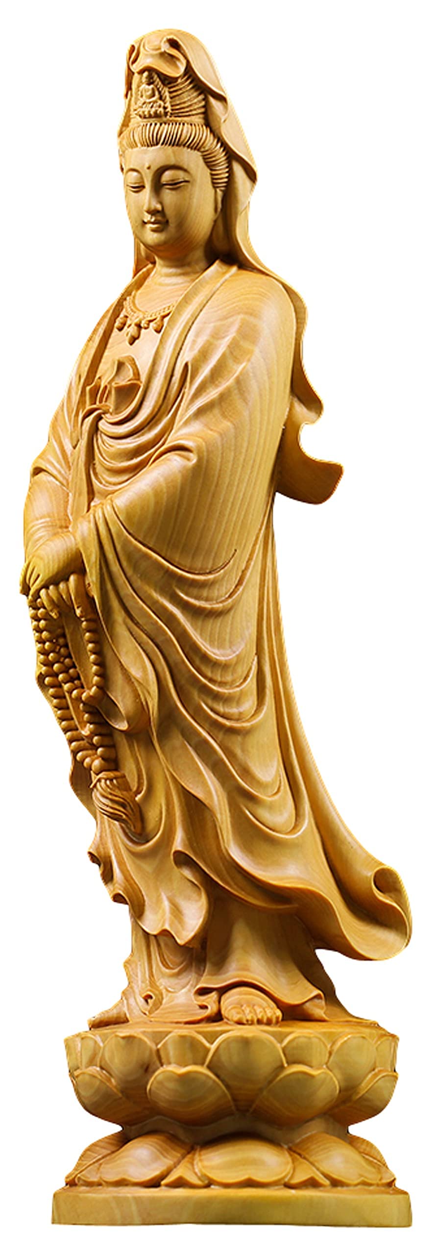 木製 観音像　観音菩薩　立像　仏像　置物　彫刻 Amazon｜唐式 観音菩薩立像 高級天然ツゲ木彫り 木製仏像 置物